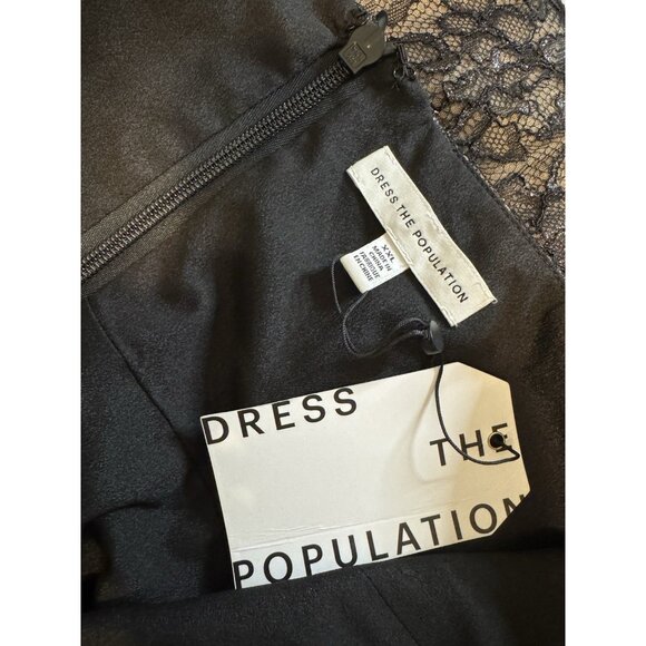 Dress The Population Danae Deep V-Neck Black Lace Gown-Size XXL Maxi NEW - Picture 9 of 10